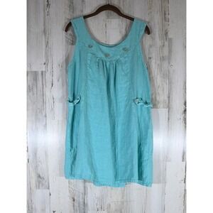 Pineapple Patch II Linen Turquoise Blue Pocket Tunic Tank Size Large Sleeveless